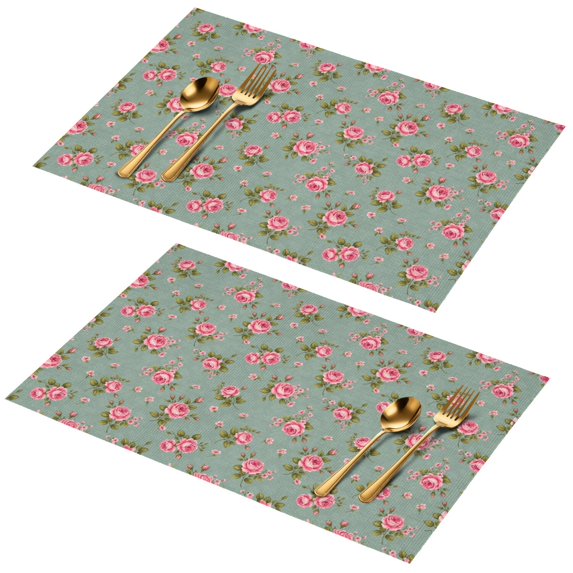 Placemat, Pioneer Flower Floral Print Pattern Place Mats Table Mat Set Of 2, PVC Washable Placemats for Party Kitchen Dining Decoration, 18x12 Inch, Fade Resistant