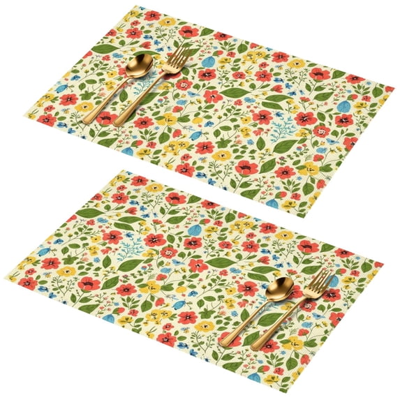 Placemat, Pioneer Flower Floral Print Pattern Place Mats Table Mat Set Of 2, PVC Washable Placemats for Party Kitchen Dining Decoration, 18x12 Inch, Fade Resistant