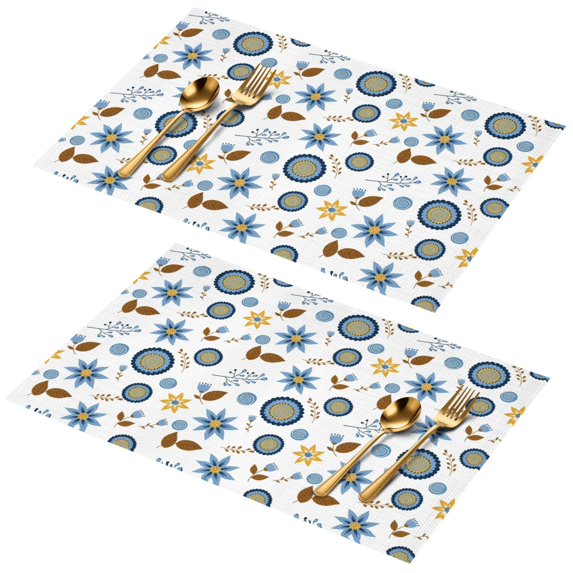 Placemat, Pioneer Flower Floral Print Pattern Place Mats Table Mat Set Of 2, PVC Washable Placemats for Party Kitchen Dining Decoration, 18x12 Inch, Fade Resistant