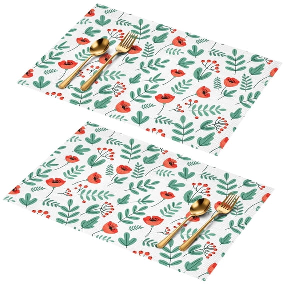 Placemat, Pioneer Flower Floral Print Pattern Place Mats Table Mat Set Of 2, PVC Washable Placemats for Party Kitchen Dining Decoration, 18x12 Inch, Fade Resistant