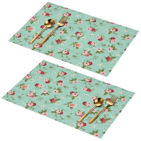 Placemat, Pioneer Flower Floral Print Pattern Place Mats Table Mat Set Of 2, PVC Washable Placemats for Party Kitchen Dining Decoration, 18x12 Inch, Fade Resistant