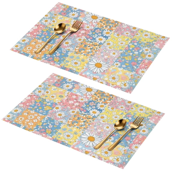 Placemat, Pioneer Flower Floral Print Pattern Place Mats Table Mat Set Of 2, PVC Washable Placemats for Party Kitchen Dining Decoration, 18x12 Inch, Fade Resistant