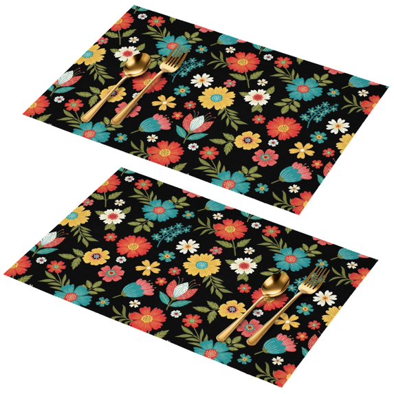 Placemat, Pioneer Flower Floral Print Pattern Place Mats Table Mat Set Of 2, PVC Washable Placemats for Party Kitchen Dining Decoration, 18x12 Inch, Fade Resistant