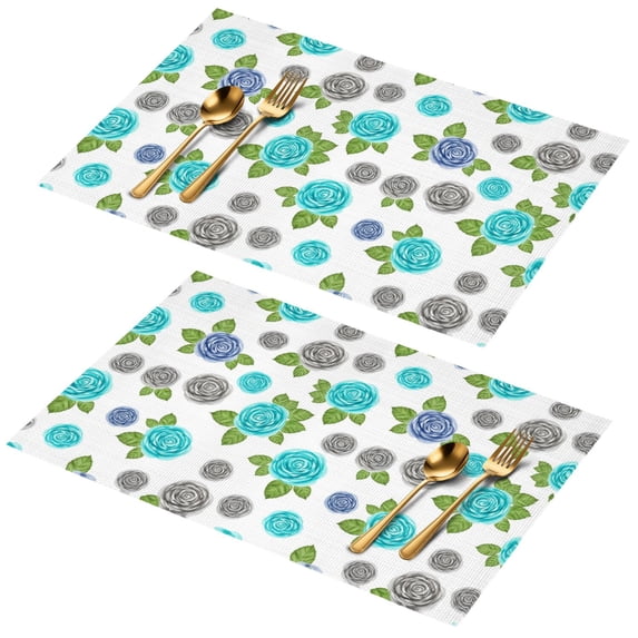 Placemat, Pioneer Flower Floral Print Pattern Place Mats Table Mat Set Of 2, PVC Washable Placemats for Party Kitchen Dining Decoration, 18x12 Inch, Fade Resistant