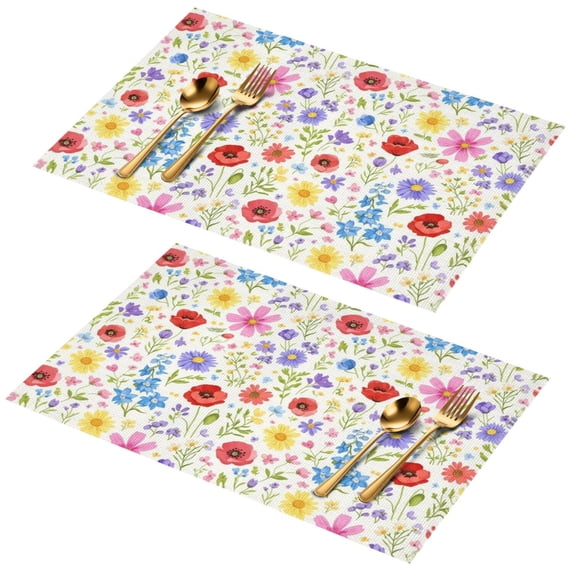 Placemat, Pioneer Flower Floral Print Pattern Place Mats Table Mat Set Of 2, PVC Washable Placemats for Party Kitchen Dining Decoration, 18x12 Inch, Fade Resistant