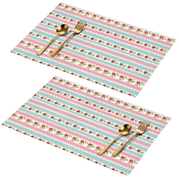 Placemat, Pioneer Flower Floral Print Pattern Place Mats Table Mat Set Of 2, PVC Washable Placemats for Party Kitchen Dining Decoration, 18x12 Inch, Fade Resistant