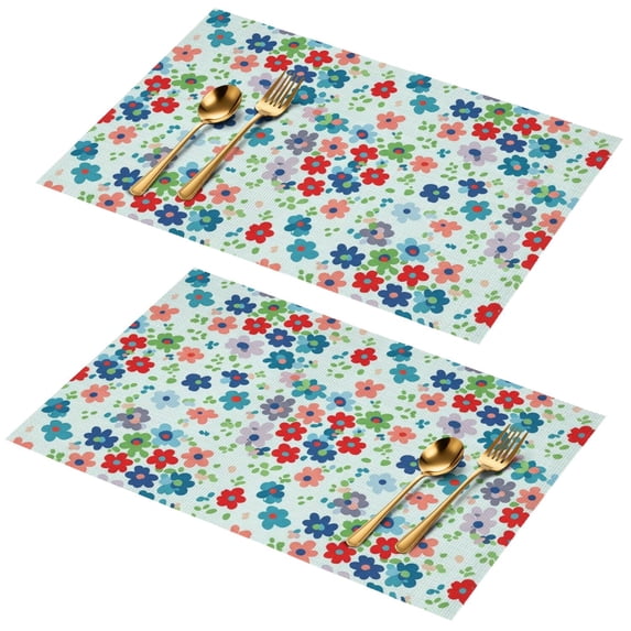 Placemat, Pioneer Flower Floral Print Pattern Place Mats Table Mat Set Of 2, PVC Washable Placemats for Party Kitchen Dining Decoration, 18x12 Inch, Fade Resistant