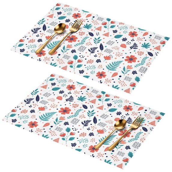 Placemat, Pioneer Flower Floral Print Pattern Place Mats Table Mat Set Of 2, PVC Washable Placemats for Party Kitchen Dining Decoration, 18x12 Inch, Fade Resistant