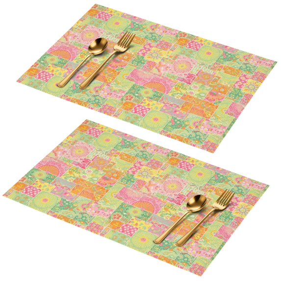 Placemat, Pioneer Flower Floral Print Pattern Place Mats Table Mat Set Of 2, PVC Washable Placemats for Party Kitchen Dining Decoration, 18x12 Inch, Fade Resistant