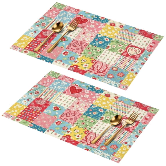 Placemat, Pioneer Flower Floral Print Pattern Place Mats Table Mat Set Of 2, PVC Washable Placemats for Party Kitchen Dining Decoration, 18x12 Inch, Fade Resistant