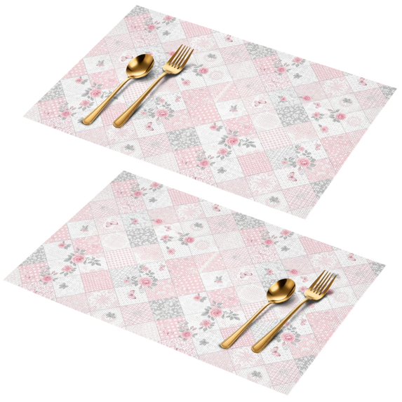 Placemat, Pioneer Flower Floral Print Pattern Place Mats Table Mat Set Of 2, PVC Washable Placemats for Party Kitchen Dining Decoration, 18x12 Inch, Fade Resistant