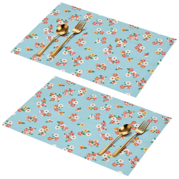 Placemat, Pioneer Flower Floral Print Pattern Place Mats Table Mat Set Of 2, PVC Washable Placemats for Party Kitchen Dining Decoration, 18x12 Inch, Fade Resistant