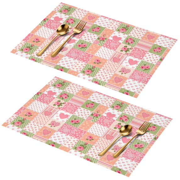 Placemat, Pioneer Flower Floral Print Pattern Place Mats Table Mat Set Of 2, PVC Washable Placemats for Party Kitchen Dining Decoration, 18x12 Inch, Fade Resistant