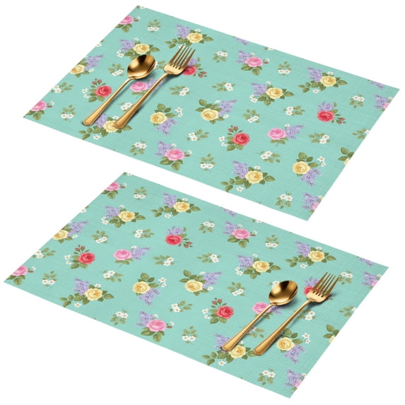 Placemat, Pioneer Flower Floral Print Pattern Place Mats Table Mat Set Of 2, PVC Washable Placemats for Party Kitchen Dining Decoration, 18x12 Inch, Fade Resistant