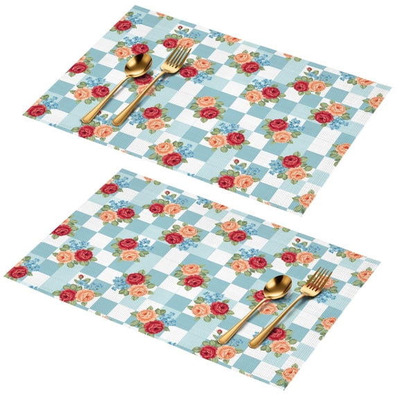 Placemat, Pioneer Flower Floral Print Pattern Place Mats Table Mat Set Of 2, PVC Washable Placemats for Party Kitchen Dining Decoration, 18x12 Inch, Fade Resistant