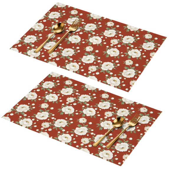 Placemat, Pioneer Flower Floral Print Pattern Place Mats Table Mat Set Of 2, PVC Washable Placemats for Party Kitchen Dining Decoration, 18x12 Inch, Fade Resistant