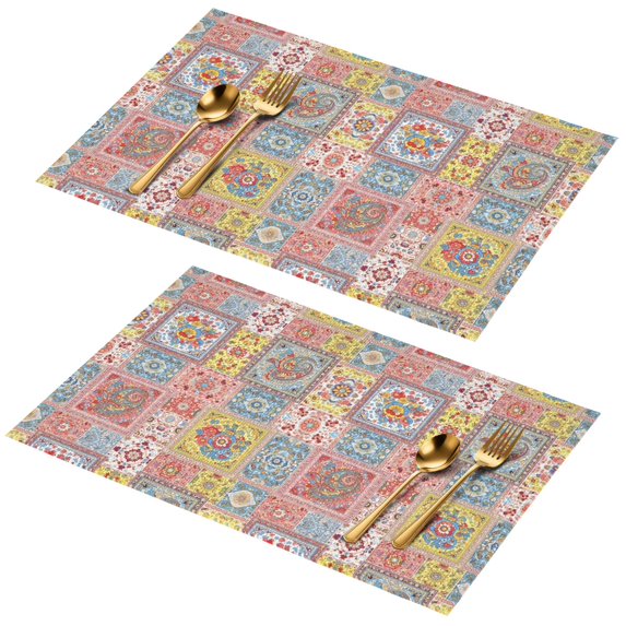 Placemat, Pioneer Flower Floral Print Pattern Place Mats Table Mat Set Of 2, PVC Washable Placemats for Party Kitchen Dining Decoration, 18x12 Inch, Fade Resistant
