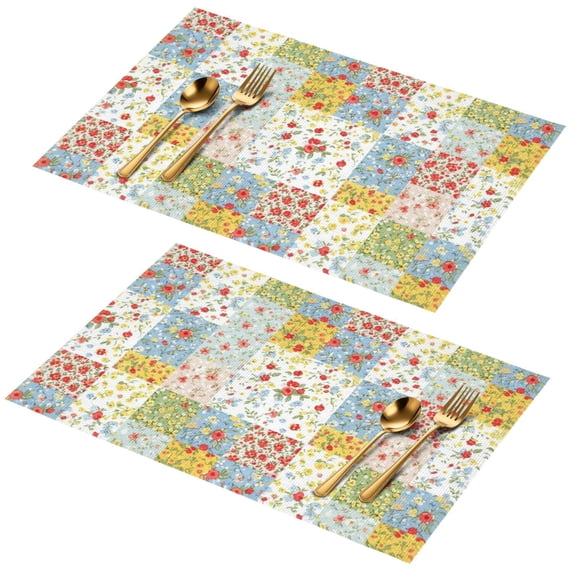 Placemat, Pioneer Flower Floral Print Pattern Place Mats Table Mat Set Of 2, PVC Washable Placemats for Party Kitchen Dining Decoration, 18x12 Inch, Fade Resistant