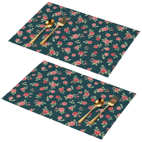 Placemat, Pioneer Flower Floral Print Pattern Place Mats Table Mat Set Of 2, PVC Washable Placemats for Party Kitchen Dining Decoration, 18x12 Inch, Fade Resistant