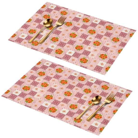 Placemat, Pioneer Flower Floral Print Pattern Place Mats Table Mat Set Of 2, PVC Washable Placemats for Party Kitchen Dining Decoration, 18x12 Inch, Fade Resistant