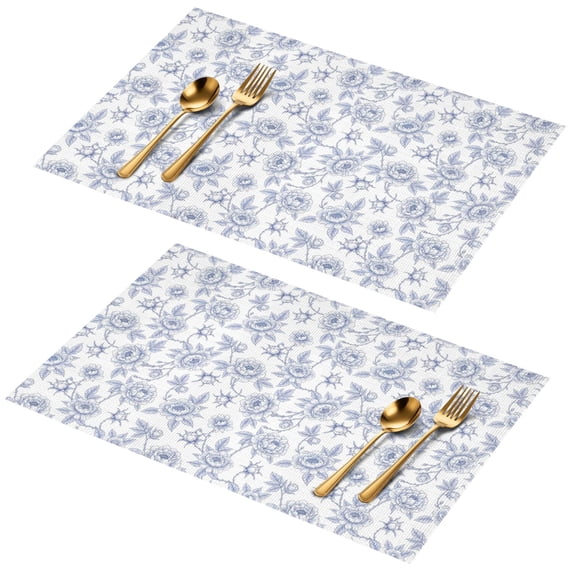 Placemat, Pioneer Flower Floral Print Pattern Place Mats Table Mat Set Of 2, PVC Washable Placemats for Party Kitchen Dining Decoration, 18x12 Inch, Fade Resistant