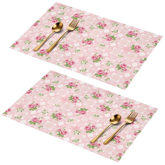 Placemat, Pioneer Flower Floral Print Pattern Place Mats Table Mat Set Of 2, PVC Washable Placemats for Party Kitchen Dining Decoration, 18x12 Inch, Fade Resistant