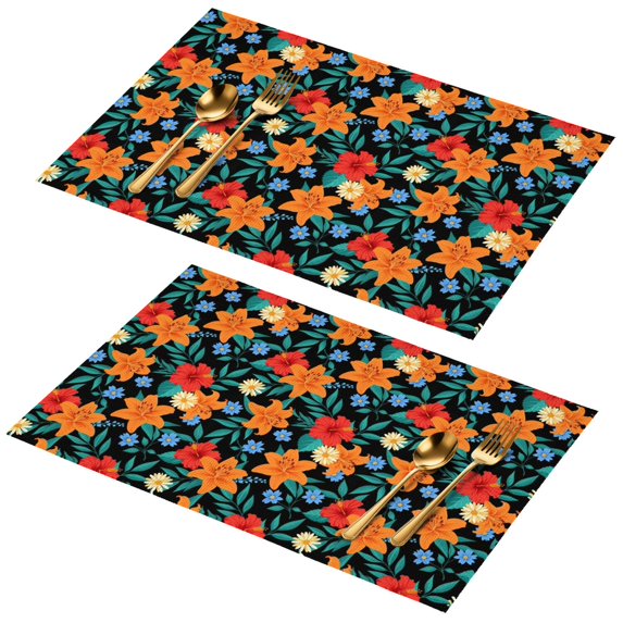 Placemat, Pioneer Flower Floral Print Pattern Place Mats Table Mat Set Of 2, PVC Washable Placemats for Party Kitchen Dining Decoration, 18x12 Inch, Fade Resistant