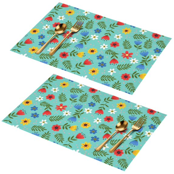 Placemat, Pioneer Flower Floral Print Pattern Place Mats Table Mat Set Of 2, PVC Washable Placemats for Party Kitchen Dining Decoration, 18x12 Inch, Fade Resistant