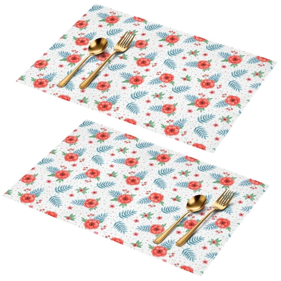 Placemat, Pioneer Flower Floral Print Pattern Place Mats Table Mat Set Of 2, PVC Washable Placemats for Party Kitchen Dining Decoration, 18x12 Inch, Fade Resistant