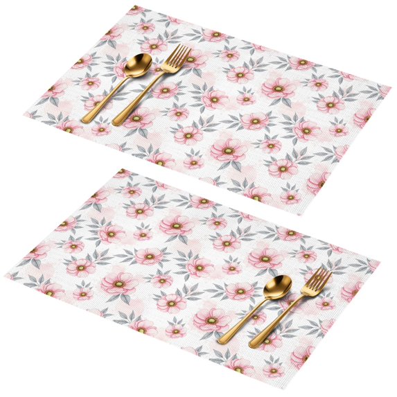 Placemat, Pioneer Flower Floral Print Pattern Place Mats Table Mat Set Of 2, PVC Washable Placemats for Party Kitchen Dining Decoration, 18x12 Inch, Fade Resistant