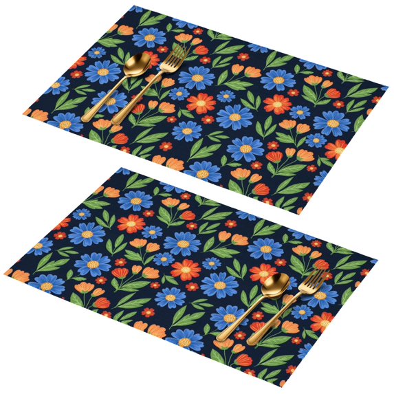 Placemat, Pioneer Flower Floral Print Pattern Place Mats Table Mat Set Of 2, PVC Washable Placemats for Party Kitchen Dining Decoration, 18x12 Inch, Fade Resistant