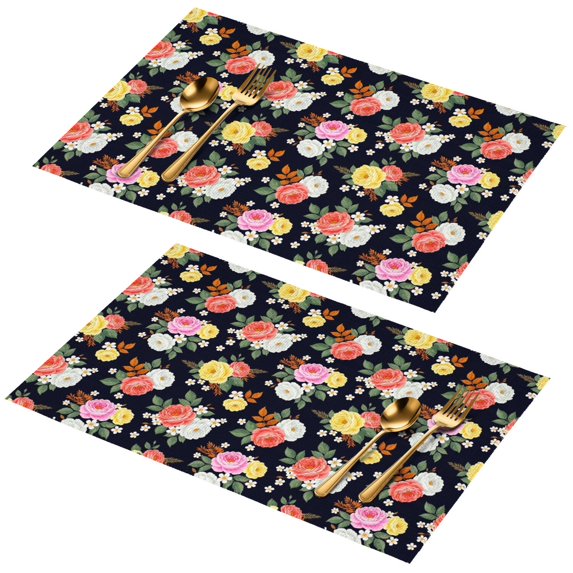 Placemat, Pioneer Flower Floral Print Pattern Place Mats Table Mat Set Of 2, PVC Washable Placemats for Party Kitchen Dining Decoration, 18x12 Inch, Fade Resistant