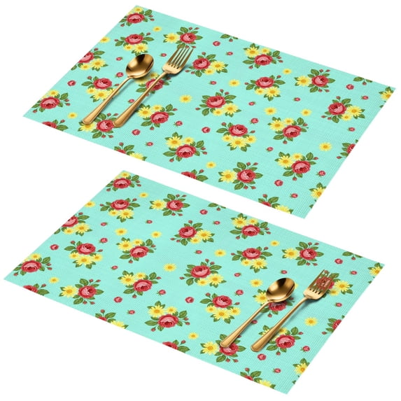 Placemat, Pioneer Flower Floral Print Pattern Place Mats Table Mat Set Of 2, PVC Washable Placemats for Party Kitchen Dining Decoration, 18x12 Inch, Fade Resistant
