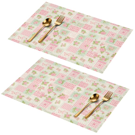 Placemat, Pioneer Flower Floral Print Pattern Place Mats Table Mat Set Of 2, PVC Washable Placemats for Party Kitchen Dining Decoration, 18x12 Inch, Fade Resistant