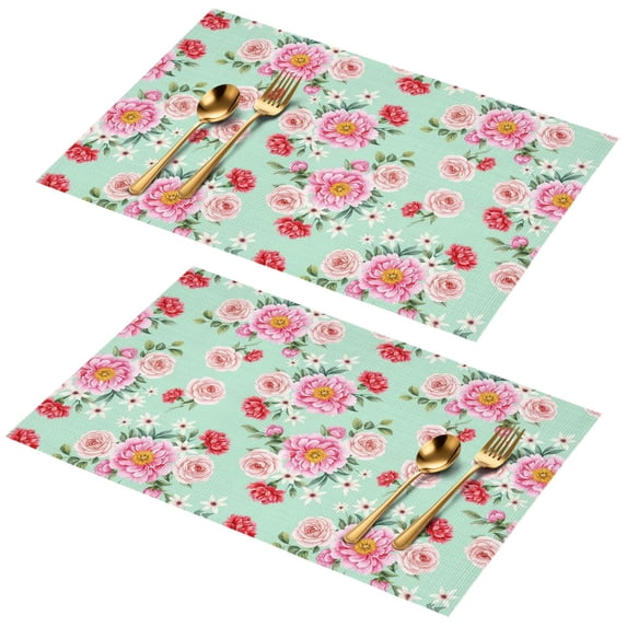 Placemat, Pioneer Flower Floral Print Pattern Place Mats Table Mat Set Of 2, PVC Washable Placemats for Party Kitchen Dining Decoration, 18x12 Inch, Fade Resistant