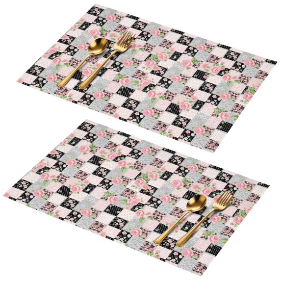 Placemat, Pioneer Flower Floral Print Pattern Place Mats Table Mat Set Of 2, PVC Washable Placemats for Party Kitchen Dining Decoration, 18x12 Inch, Fade Resistant