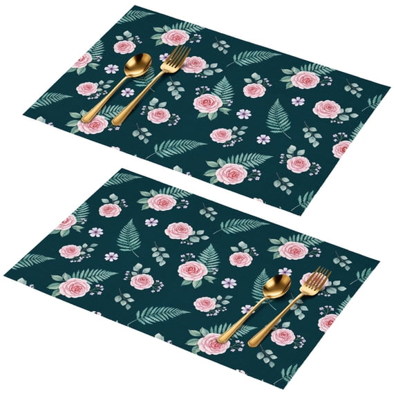 Placemat, Pioneer Flower Floral Print Pattern Place Mats Table Mat Set Of 2, PVC Washable Placemats for Party Kitchen Dining Decoration, 18x12 Inch, Fade Resistant