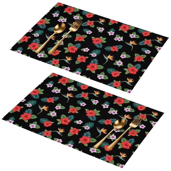 Placemat, Pioneer Flower Floral Print Pattern Place Mats Table Mat Set Of 2, PVC Washable Placemats for Party Kitchen Dining Decoration, 18x12 Inch, Fade Resistant