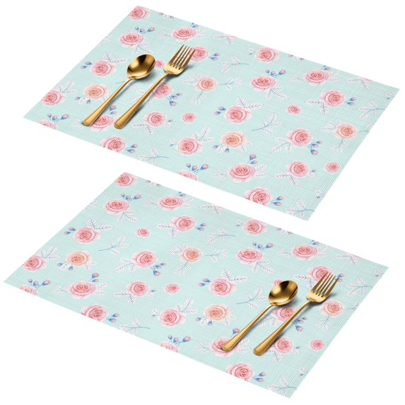 Placemat, Pioneer Flower Floral Print Pattern Place Mats Table Mat Set Of 2, PVC Washable Placemats for Party Kitchen Dining Decoration, 18x12 Inch, Fade Resistant