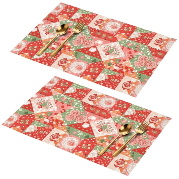 Placemat, Pioneer Flower Floral Print Pattern Place Mats Table Mat Set Of 2, PVC Washable Placemats for Party Kitchen Dining Decoration, 18x12 Inch, Fade Resistant