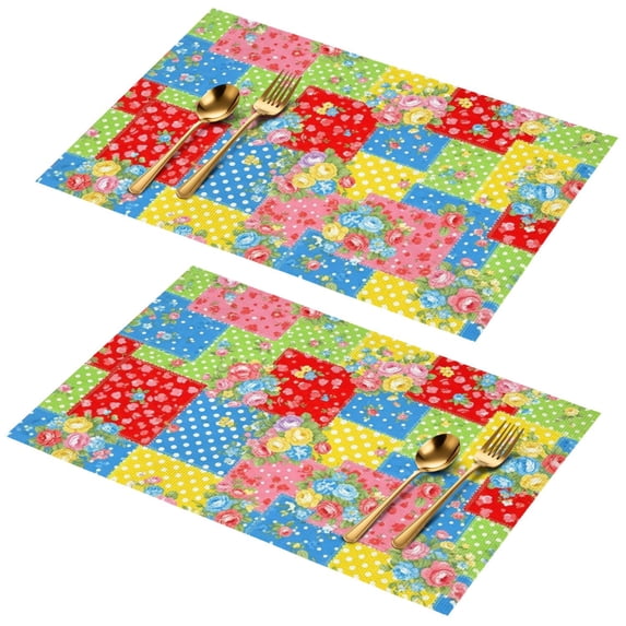 Placemat, Pioneer Flower Floral Print Pattern Place Mats Table Mat Set Of 2, PVC Washable Placemats for Party Kitchen Dining Decoration, 18x12 Inch, Fade Resistant