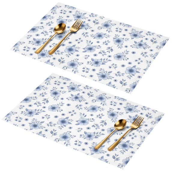 Placemat, Pioneer Flower Floral Print Pattern Place Mats Table Mat Set Of 2, PVC Washable Placemats for Party Kitchen Dining Decoration, 18x12 Inch, Fade Resistant