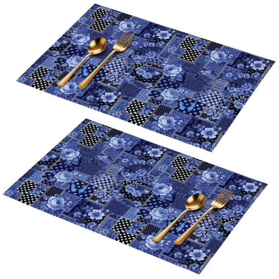 Placemat, Pioneer Flower Floral Print Pattern Place Mats Table Mat Set Of 2, PVC Washable Placemats for Party Kitchen Dining Decoration, 18x12 Inch, Fade Resistant