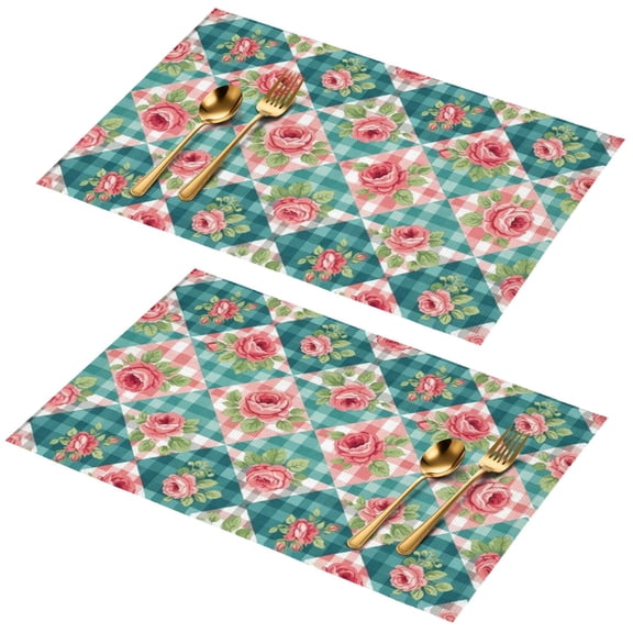Placemat, Pioneer Flower Floral Print Pattern Place Mats Table Mat Set Of 2, PVC Washable Placemats for Party Kitchen Dining Decoration, 18x12 Inch, Fade Resistant