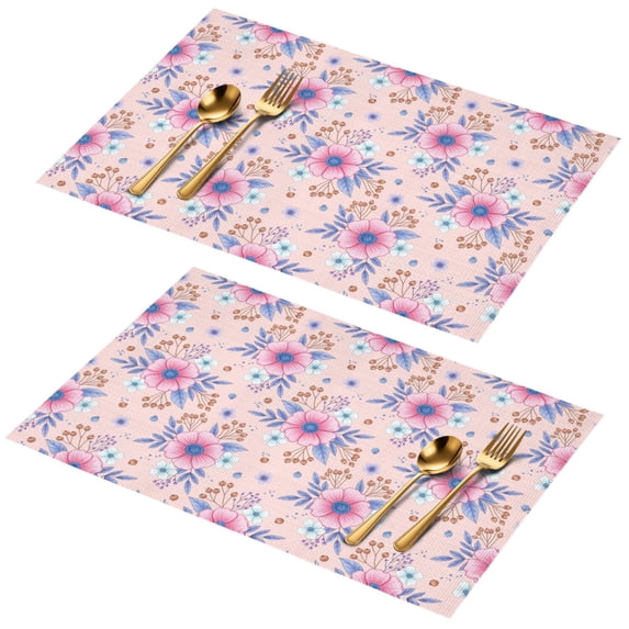 Placemat, Pioneer Flower Floral Print Pattern Place Mats Table Mat Set Of 2, PVC Washable Placemats for Party Kitchen Dining Decoration, 18x12 Inch, Fade Resistant