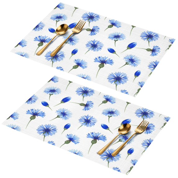 Placemat, Pioneer Flower Floral Print Pattern Place Mats Table Mat Set Of 2, PVC Washable Placemats for Party Kitchen Dining Decoration, 18x12 Inch, Fade Resistant