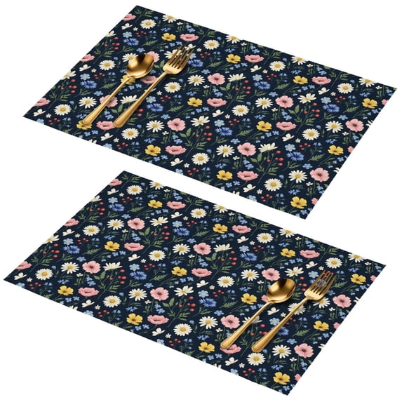 Placemat, Pioneer Flower Floral Print Pattern Place Mats Table Mat Set Of 2, PVC Washable Placemats for Party Kitchen Dining Decoration, 18x12 Inch, Fade Resistant
