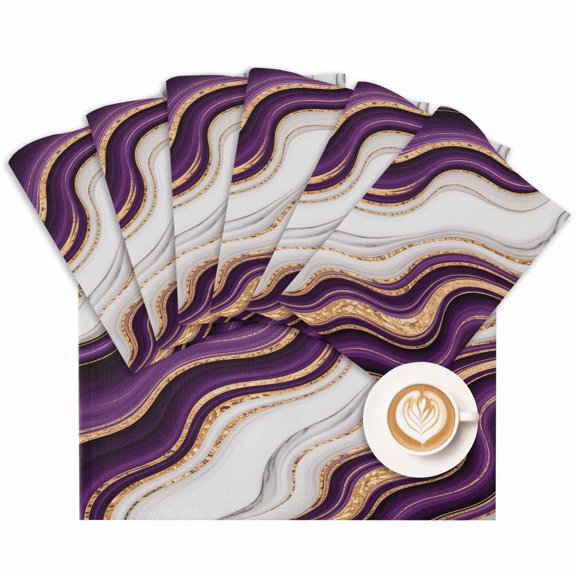 Placemat Purple White Marble Placemats for Dining Table Gold Edge Texture Washable Table Mats for Party Kitchen Dining Decoration
