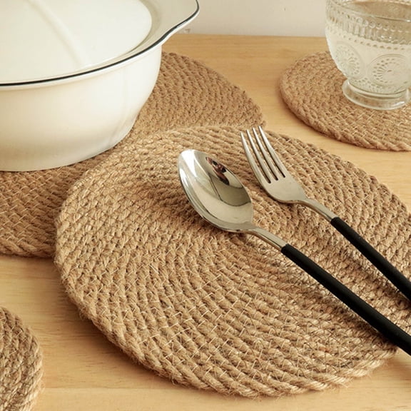 Woven Round Jute Placemat for Dining Table Heat Natural Braided Table Mat Farmhouse Kitchen