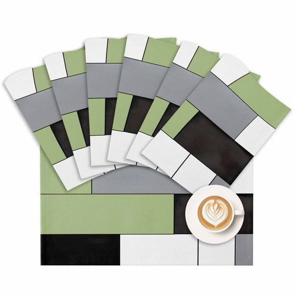 Placemat Sage Green Blocks Placemats for Dining Table Geometric Abstract Art Washable Table Mats for Party Kitchen Dining Decoration